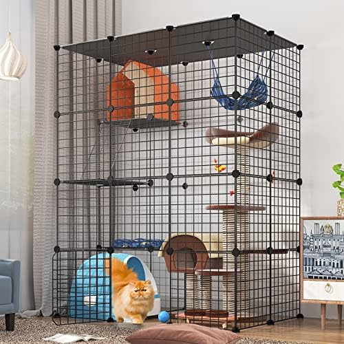 Eııel Büyük kedi kafesi Muhafaza Kapalı DIY Kedi Oyun Parkı Ayrılabilir Metal Tel Kulübeleri Sandık 2x3x4 Büyük Egzersiz