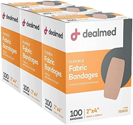 Dealmed Kumaş Esnek yapışkan bandajlar-100 Adet (3 Paket) Bandajlar Yapışmaz Ped, Lateks İçermez, yara Bakımı İlk