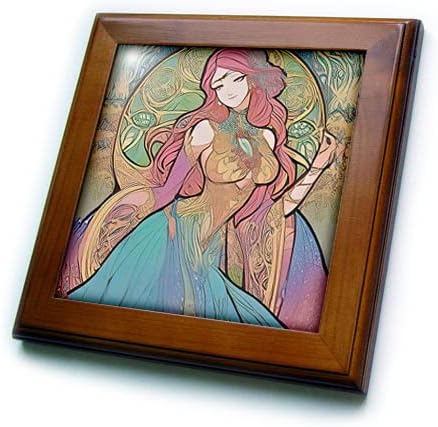 3dRose Art Nouveau Kadın. Dans ve Neşenin Fantezi Tanrıçası. - Çerçeveli Fayans (ft-376055-1)