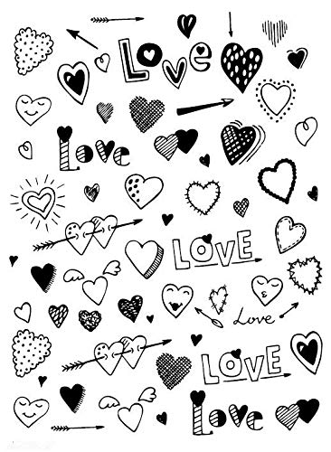 SanerLian Siyah Aşk Kalp Geçici Dövme Etiket Geometri Su Geçirmez Kadın Kızlar Boyun Göğüs El 15X11cm 4 Set