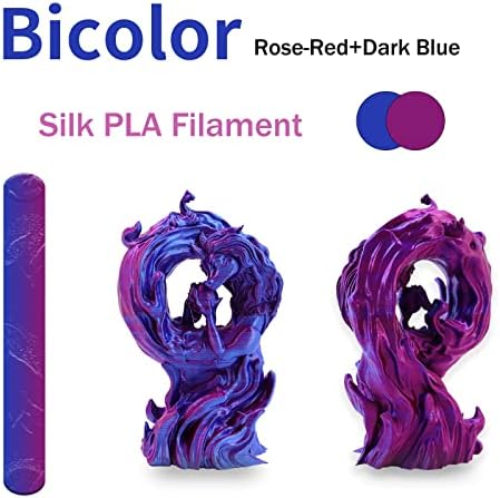 SİKENHO 3D Yazıcı Filament, PLA Filament Gül-Kırmızı Mavi İpek PLA Çift Renk Ko-ekstrüzyon PLA Filament 1.75 mm 1