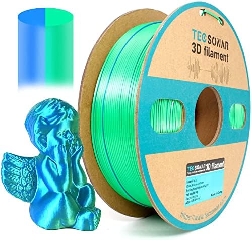 TECSONAR Renkli PLA Filament 1.75 mm 1 kg, 2 Rolls / Paket, İpek Mavi Yeşil, İpek Bakır Mor Yeşil