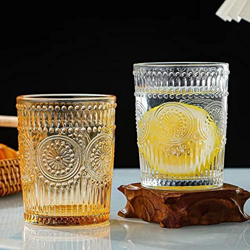 Amzcku Amber içme bardakları 4'lü Set, Vintage Züccaciye 10 oz - Kokteyller, Karışık İçecekler, Viski, İçecek, Su,