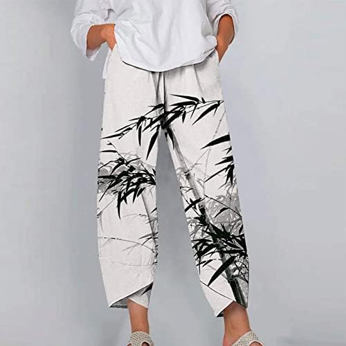 Kadın kapri pantolonlar 2023 Yaz Moda Streç Sıska Boho Çiçek Pantolon Elastik Bel Geniş Bacak Sweatpant Kırpma Pantolon