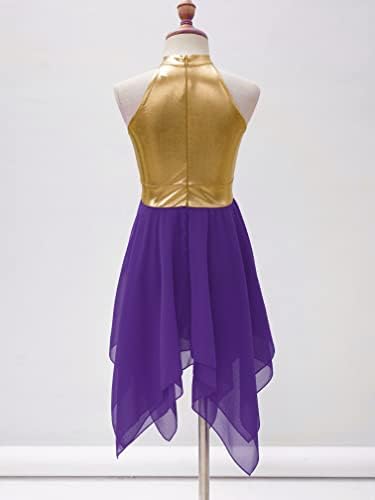 Agoky Çocuk Kız Parlak Metalik Övgü Dans Elbise Kolsuz Renk Blok Liturjik Workship Lirik dans kostümü Giyim