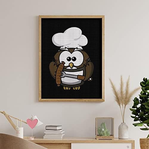 Komik Baykuş Barbekü Aşçı Dekoratif Elmas Boyama Kitleri Komik 5D DIY Tam Matkap Elmas Nokta Resimleri Ev Dekorasyonu