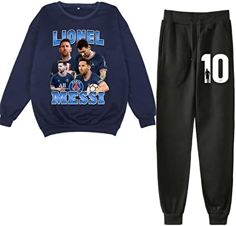 Zapion Erkek Messi Tişörtü-Eşofman Kazak Rahat Uzun Kollu Crewneck Hoodies ve Sweatpants Seti Çocuk için