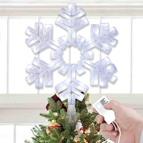 EAMBRİTE Kar Tanesi Noel Ağacı Topper, 50 Soğuk Beyaz Işıklı ve 9 Modlu Denetleyicili 13 inç Beyaz Kar Tanesi Ağacı