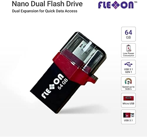 Nano Çift OTG Flash Sürücü | A Tipi USB ve Mikro USB / 64 GB 128 GB | Flexxon (64 GB)