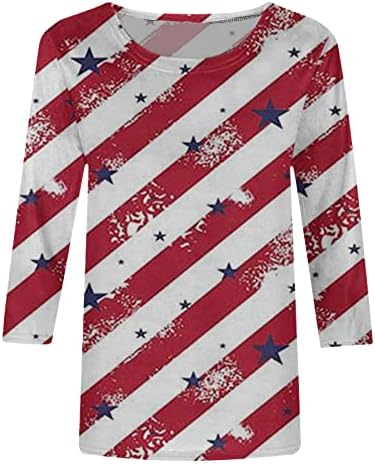 Kadın Yaz Amerikan Bayrağı Vatansever T Shirt Yaz Rahat Tatil 3/4 Kollu Üstleri 4th Temmuz Ekip Boyun Temel Tee