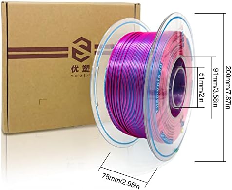 YOUSU İpek PLA Filament 1.75 mm 3D Yazıcı Filament Çift Renk Koekstrüzyon Filament İpek Gül Kırmızı Mavi Renk Değişimi