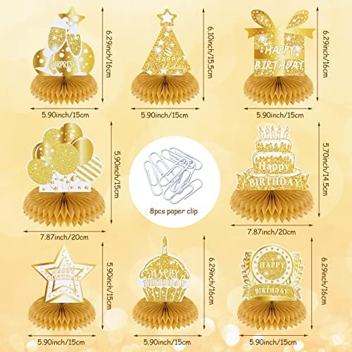 8 Adet Altın Beyaz Doğum Günü Centerpieces Masa Süslemeleri, beyaz Altın Mutlu Doğum Günü Petek Centerpiece Altın