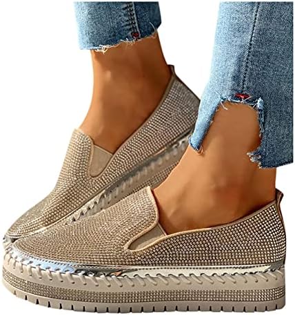 Anıywn düz ayakkabı Kadınlar için Geniş Genişlik Loafer'lar Eğlence rahat ayakkabılar Kristal Üzerinde Kayma Kalın