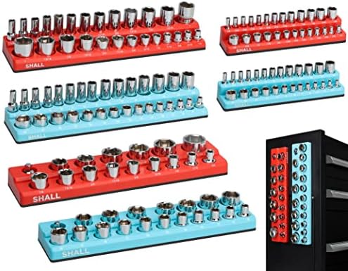 Manyetik Soket Organizatör Seti, 6 parçalı SAE Metrik Soket Tutucu Seti 1/4, 3/8, 1/2 Sürücü Soket Tepsileri içerir,
