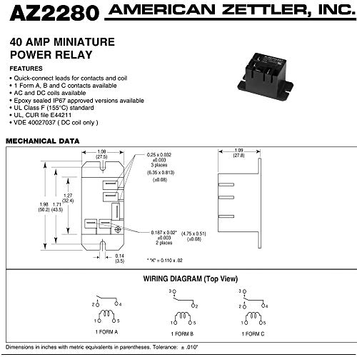 ZETTLER Mini Güç Rölesi AZ2280-1A-24AF 30A 277VAC 28VDC-Evrensel 24 AC Volt (2'li paket)