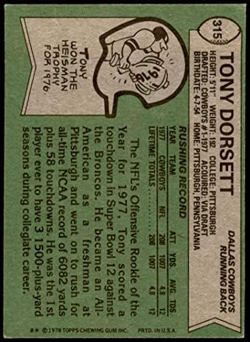 1978 Topps 315 Tony Dorsett Dallas Kovboyları (Futbol Kartı) VG Kovboyları Pittsburgh