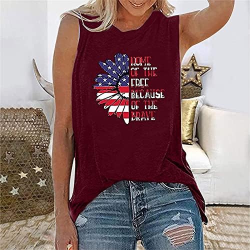 4th Temmuz Gömlek Tankı Üstleri Kadınlar için Kolsuz U Boyun T-Shirt ABD Bayrağı Yıldız Çizgili Kravat Boya Egzersiz