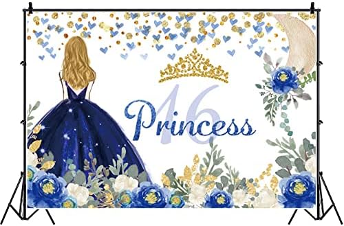 ZARROUEA 7x5ft Tatlı 16th Doğum Günü Partisi Zemin Prensesin Geri Kraliyet Mavi Elbise Fotoğraf Arka Plan 16th Doğum