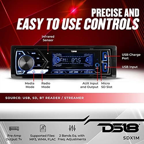 DS18 SDX1M Multimedya Araba Stereo Dahili Bluetooth 7 Volt Preouts-Tek Din Mechless Dijital Medya Alıcısı Çift USB