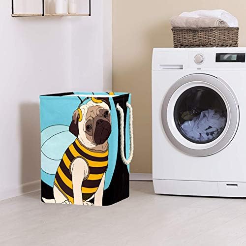 MAPOLO Çamaşır Sepeti Komik Pug Yavru Köpek Arı Katlanabilir Keten çamaşır sepeti Kolları ile Ayrılabilir Parantez