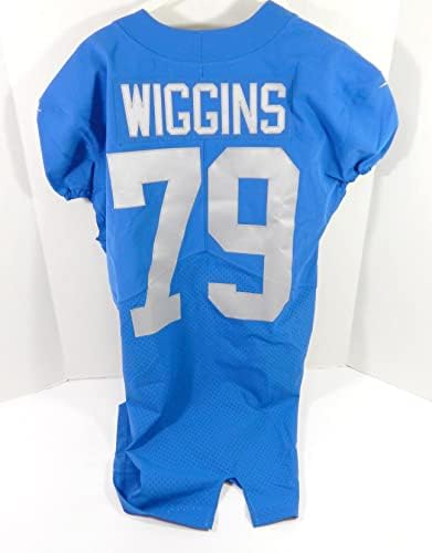 2019 Detroit Aslanları Kenny Wiggins 79 Oyun Verilen Mavi Jersey Şükran Günü TB 84-İmzasız NFL Oyun Kullanılmış Formalar