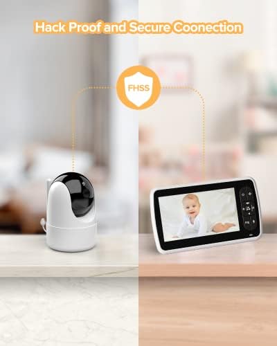 Kamera ve Sesli Bebek Monitörü, 5 inç Ekran Tamamen Uzaktan Pan / Tilt Bebek Kamerası, Gece Görüşü 3000mAh Pil Ömrü