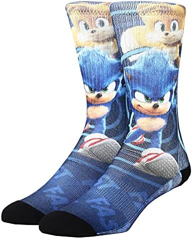 Bioworld Sonic the Hedgehog Film Sonic ve Kuyrukları Yüceltilmiş Atletik Ekip Çorap Erkekler için