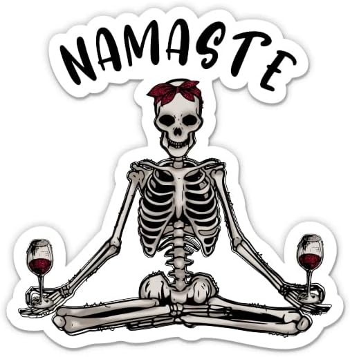 Namaste Şarap Sevgilisi iskelet Çıkartmaları - 2 Paket 3 Çıkartmalar - Araba, Telefon, Su Şişesi, Dizüstü Bilgisayar