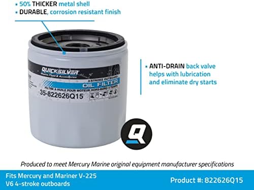 Quicksilver 822626Q15 yağ filtresi Mercury ve Mariner için V-225 V-6 4 Zamanlı Dıştan Takma Motorlar