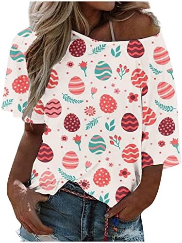 Paskalya Gömlek Kadınlar için Yarım Kollu Scoop Boyun yazlık t-Shirt Komik Tatil Bluzlar Sevimli Paskalya Yumurtaları