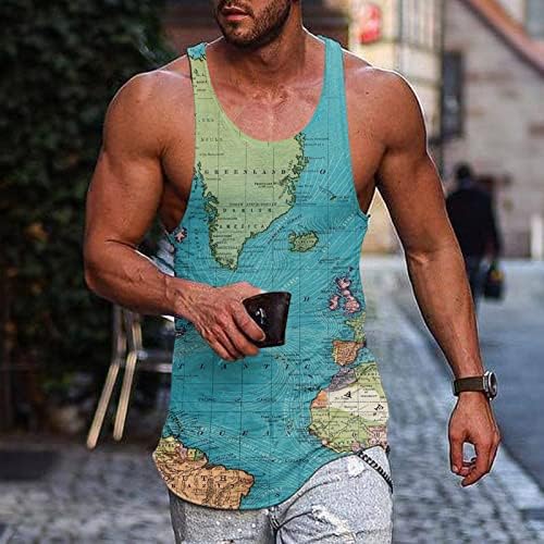 ZDDO Erkek Egzersiz Tankı Üstleri Yaz Atletik Spor Kolsuz Gömlek Stringer Slim Fit Kas Dünya Haritası Grafik Spor
