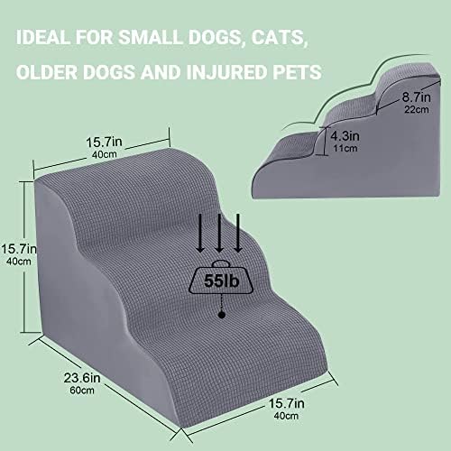 LOYIGA 15.7 Küçük Köpekler için Yüksek Köpek Merdivenleri, 3 Adımlı Köpek Rampası ve Küçük ila Orta Boy Köpekler ve