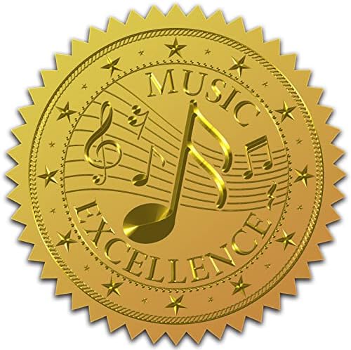 CRASPİRE 2 Altın Folyo Sticker Müzik Mükemmellik 100 adet Sertifika Mühürler Altın Kabartmalı Yuvarlak Kabartmalı