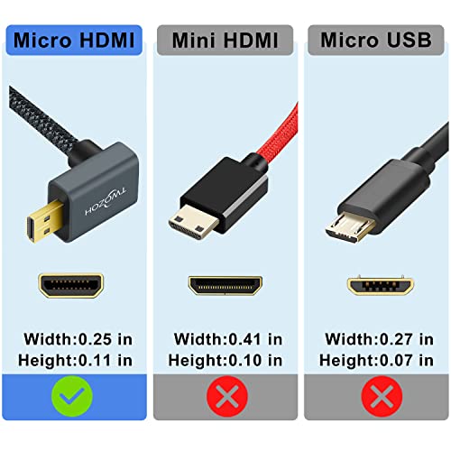Twozoh Açılı Mikro HDMI-HDMI Adaptör Kablosu 0.6 FT, Naylon Örgülü 270°Derece Mikro HDMI Erkek-HDMI Dişi Kablo Desteği