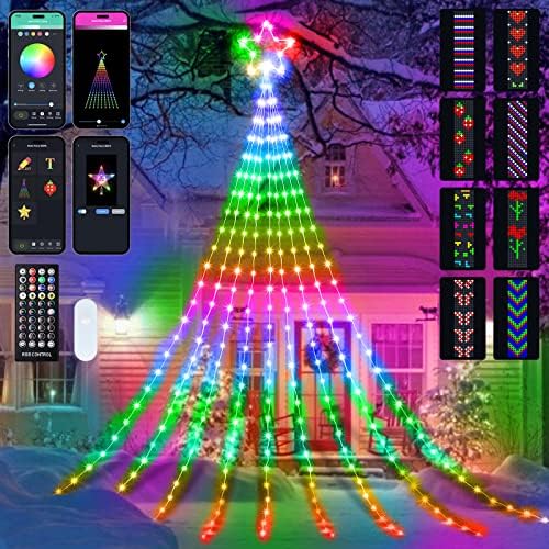 Açık Noel yıldız dize ışıkları, APP uzaktan kumanda ile akıllı RGB şelale ağacı dize ışık, DIY modları kısılabilir
