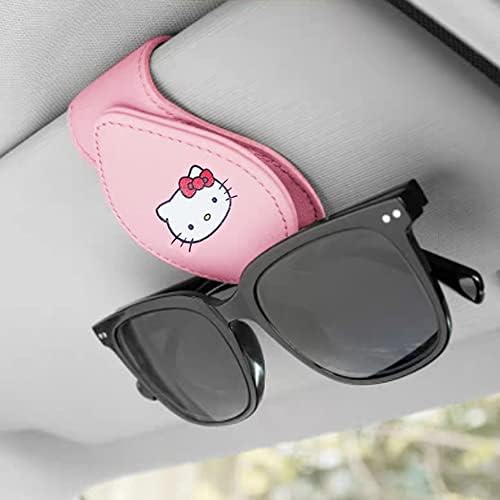 Kınocp Güneş Gözlüğü Tutucular Hello Kitty Araba Güneşlik için, Manyetik Deri Gözlük Gözlük Askısı Klipsi, Bilet Kartı