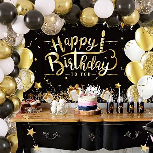 Rubfac Siyah ve Altın Doğum Günü Süslemeleri Mutlu Doğum Günü Zemin ile 70 pcs Siyah ve Altın Balon Çelenk Kiti fotoğraf