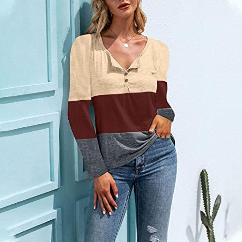 WYTong Bayan Üstleri ve Bluzlar, Moda Uzun Kollu Tişörtü Renk Blok Düğmeleri Rahat Gevşek Bluz Tops