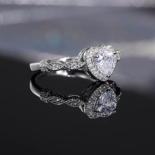 2023 Yeni Parlak Aşk Zirkon Yüzük Yuvarlak Beyaz Taş Takı moda takı Nişan Yüzüğü Bayan Band Yüzük (Gümüş, 8)