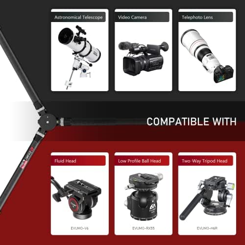 63.4 Profesyonel Ağır Kase Karbon Fiber Tripod, EVUMO 10-Layer Karbon Fiber Tüp Kamera Tripod Canon Sony DSLR Dijital
