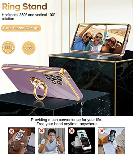 Temperli Cam Ekran Koruyucu ile Samsung Galaxy A53 5G Kılıf için LeYı [2 Paket] 360 ° Dönebilen Halka Tutucu Manyetik