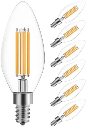 SHİNESTAR 6'lı Paket LED Şamdan Ampuller, 60 Watt Eşdeğeri, Sıcak Beyaz 2700K, E12 Mum Ampuller, Kısılabilir
