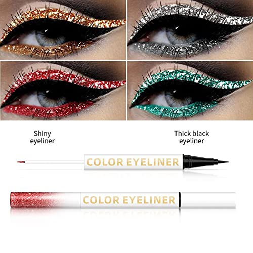 UOCK Çift Uçlu Eyeliner Seti - Siyah ve Metalik Sıvı Eyeliner Glitter Eyeliner Sıvı Köpüklü Göz Farı Su Geçirmez Parlayan