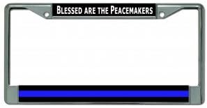 Kutsanmış Barışçılar İnce Mavi Çizgi Krom Plaka Çerçevesi